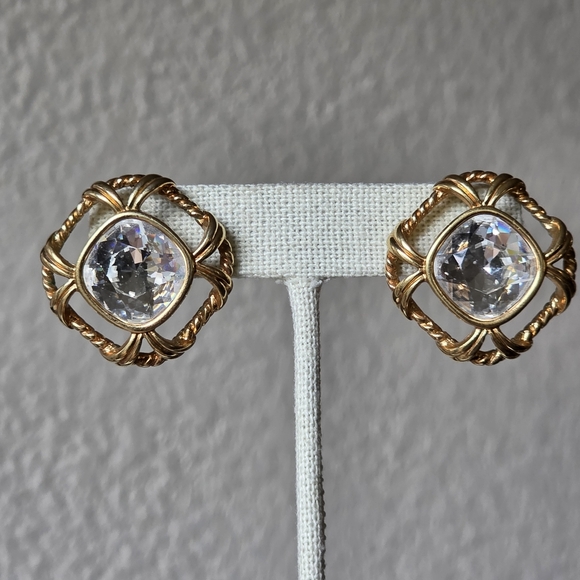 Swarovski Jewelry - Swarovski Gold Tone Rope Crystal Center Post Back 1980s Earrings